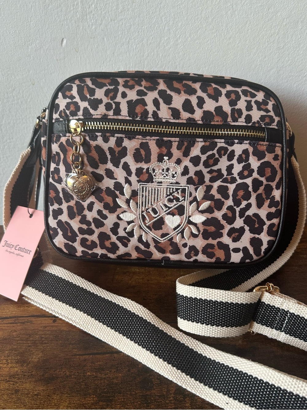 Juicy Couture Brown & Black Leopard Print Prep School Crossbody Bag Ret $79 NWT